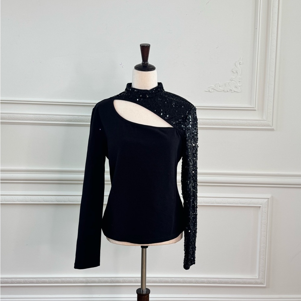 SHEIN Black Sequin Cutout Blouse